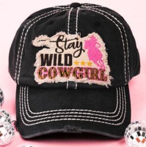NWT Black Horse Cowgirl Themed Cap with Fun Embroidery
